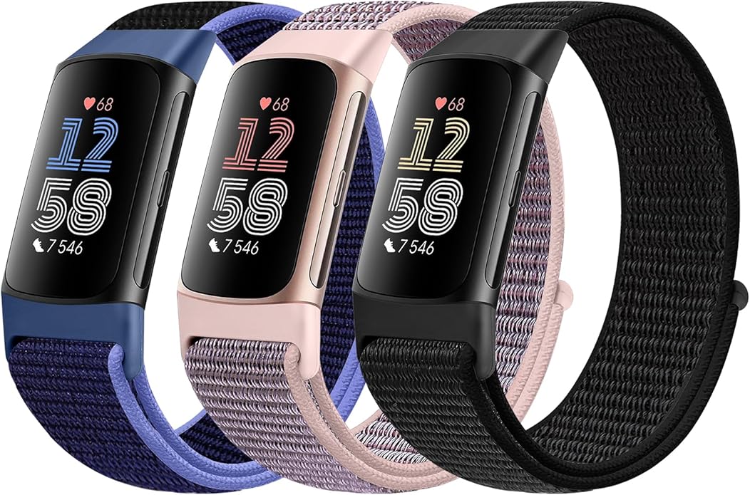 Sport Loop Nylon Watch Bands Compatible with Fitbit Charge 6/5, Adjustable Breathable Replacement Soft Nylon Loop Wristband for Women/Men