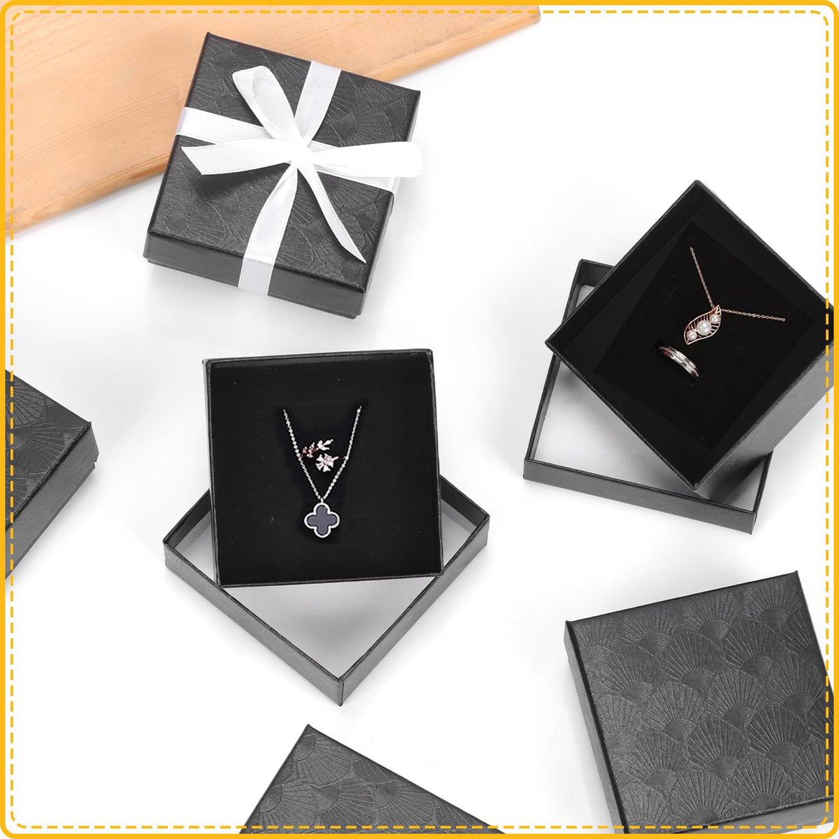Glarks 12pcs 3.5 x 3.5 x 1.1in Jewelry Gifts Boxes Kit, Black Fan Shaped Jewelry Boxes for Ring Earring Jewelry, Christmas, Birthday, Anniversaries, Valentine’s Day, Mother’s Day and Other Festivals