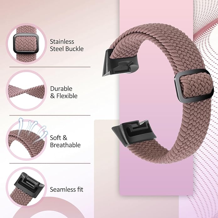 Elastic Braided Bands Compatible with Fitbit Charge 5/Fitbit Charge 6 for Women Men, Breathable Adjustable Stretchy Nylon Loop Sport Replacement Wristbands for Fitbit Charge 6 Charge 5 Straps