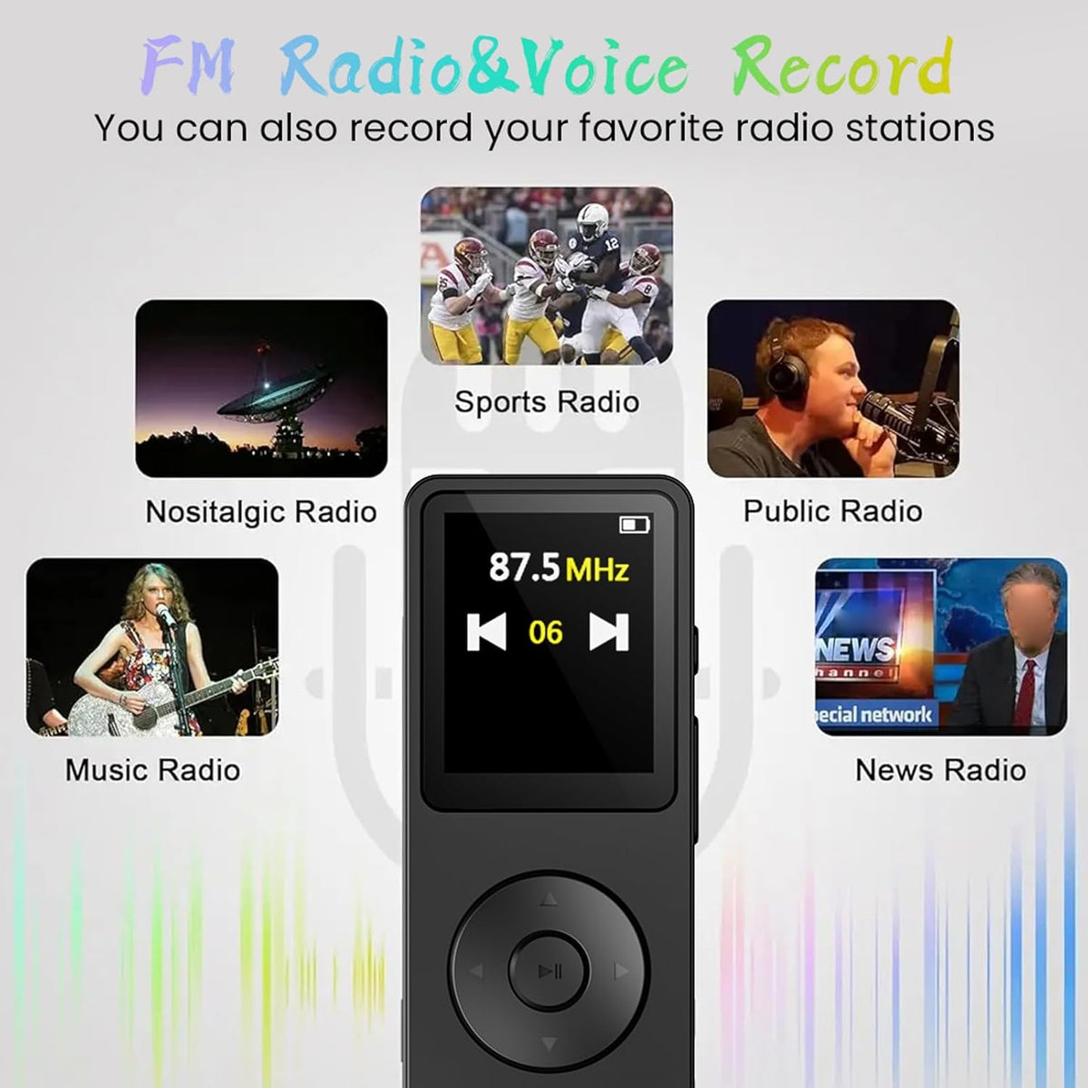 LAISANIM MP3 5.4 2.4 Inch Player with Bluetooth HiFi Sound, Screen Portable Music Player with FM, Voice Recorder, E