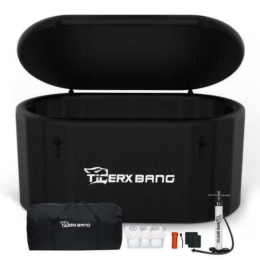 TIGERXBANG Ice Bath Tub,Inflatable Cold Plunge Tub, Water Chiller Compatible, 237.8Gallon Portable Ice Plunge Tub for Athletes, Adult Ice Bath Enthusiasts (Classic Black-Pro)