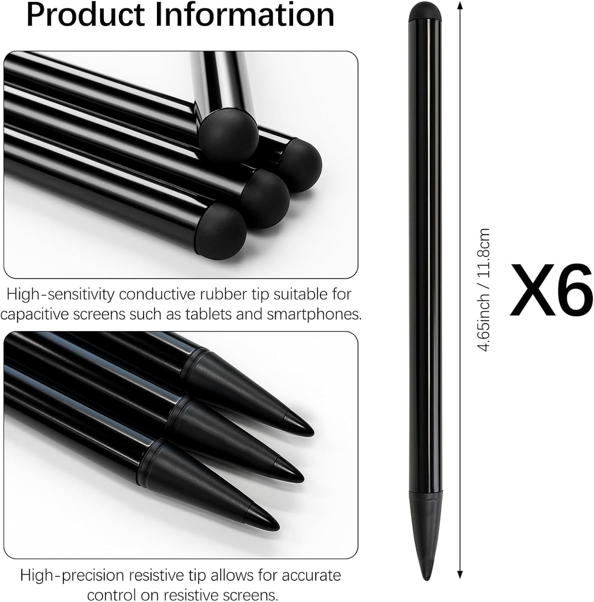 Brvlsoc 6-Pack Black Dual-Tip Stylus Pens Universal Touchscreen Stylus Compatible with iPad, Samsung Galaxy