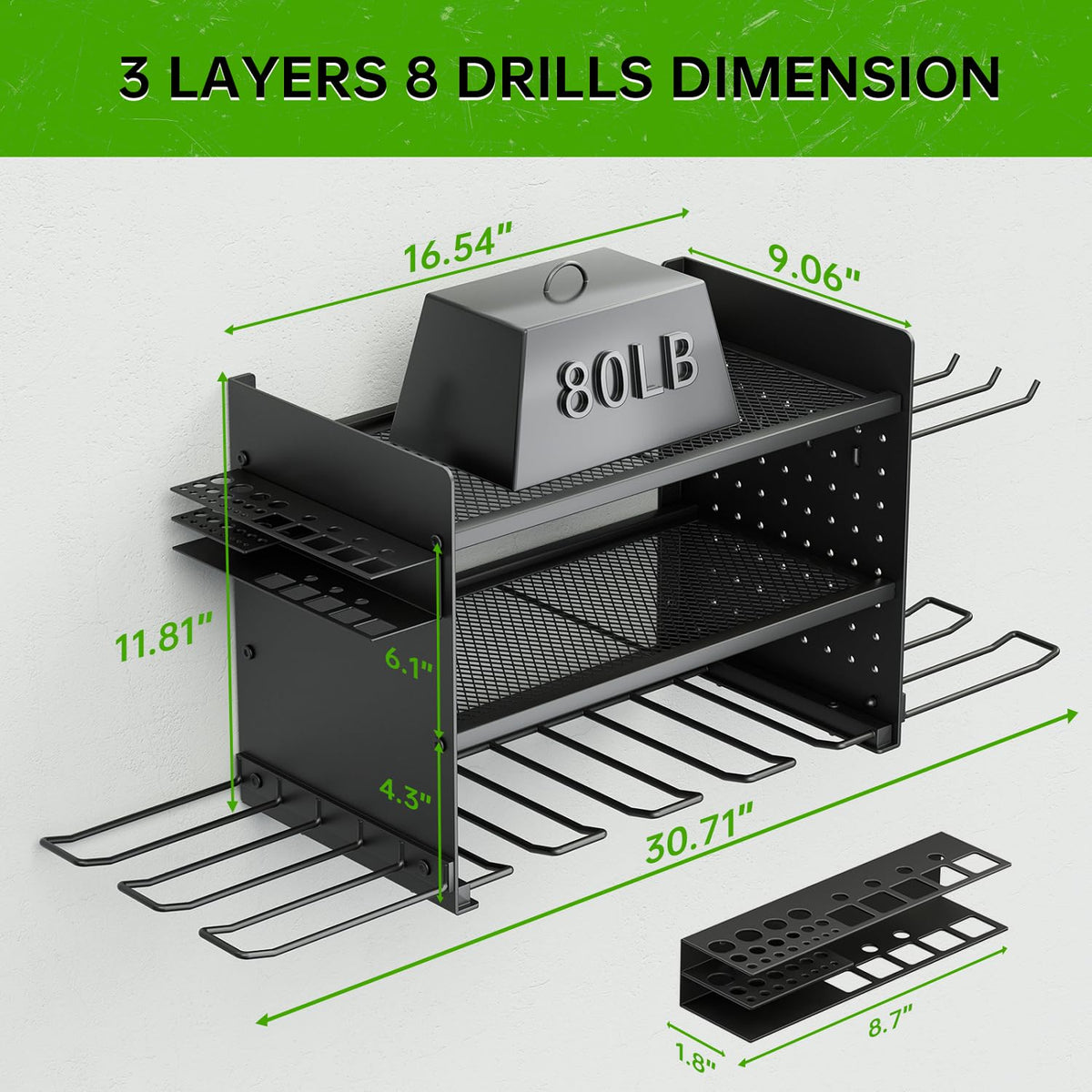 Power Tool Organizer, 3 Layer 8 Drill Holder Wall Mount, Tool Shelf and Storage Rack for Garage Organization, Gifts for Him Men Dad Husband Anniversary Fathers Day, Cool Gadget Stocking Stuffer