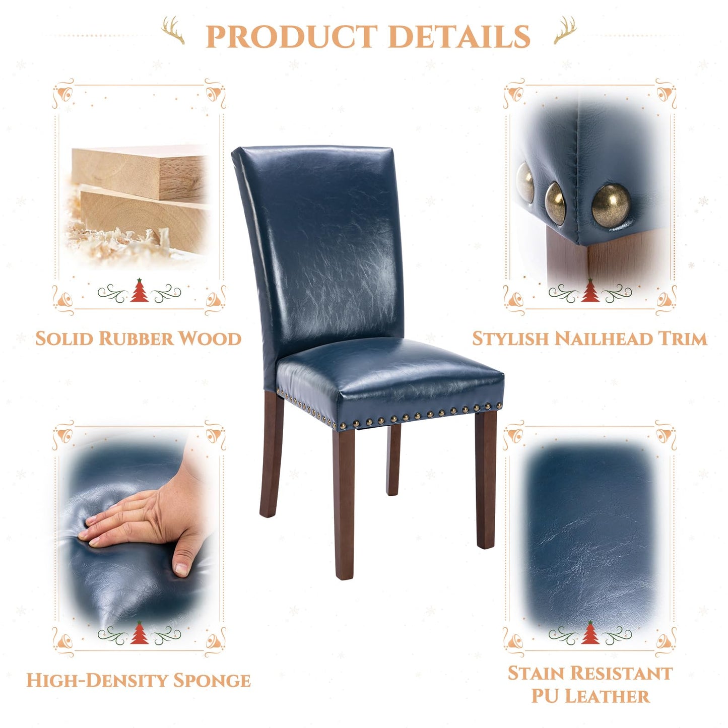 COLAMY Upholstered PU Leather Dining Chairs Set of 6 with High Back Support, Nailhead Trim & Solid Wood Legs, Comfortable Dining Room Chairs for Kitchen Table, Apartment & Family Use