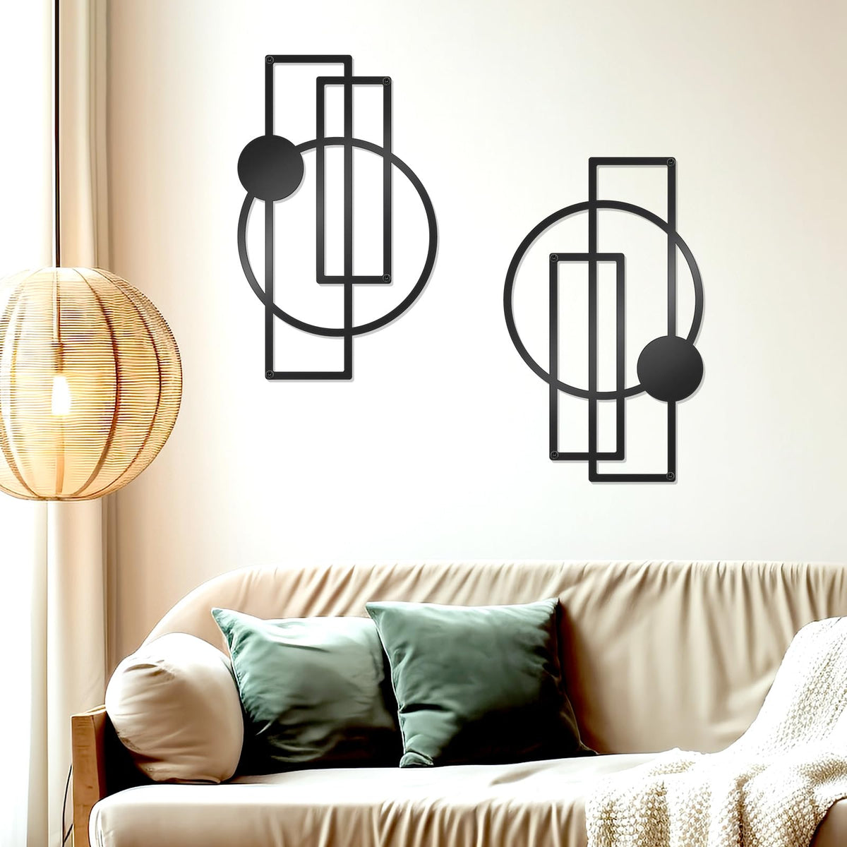 OYEFLY 2 Pcs Metal Abstract Wall Art,Modern Geometric Decor (Black, style 1)