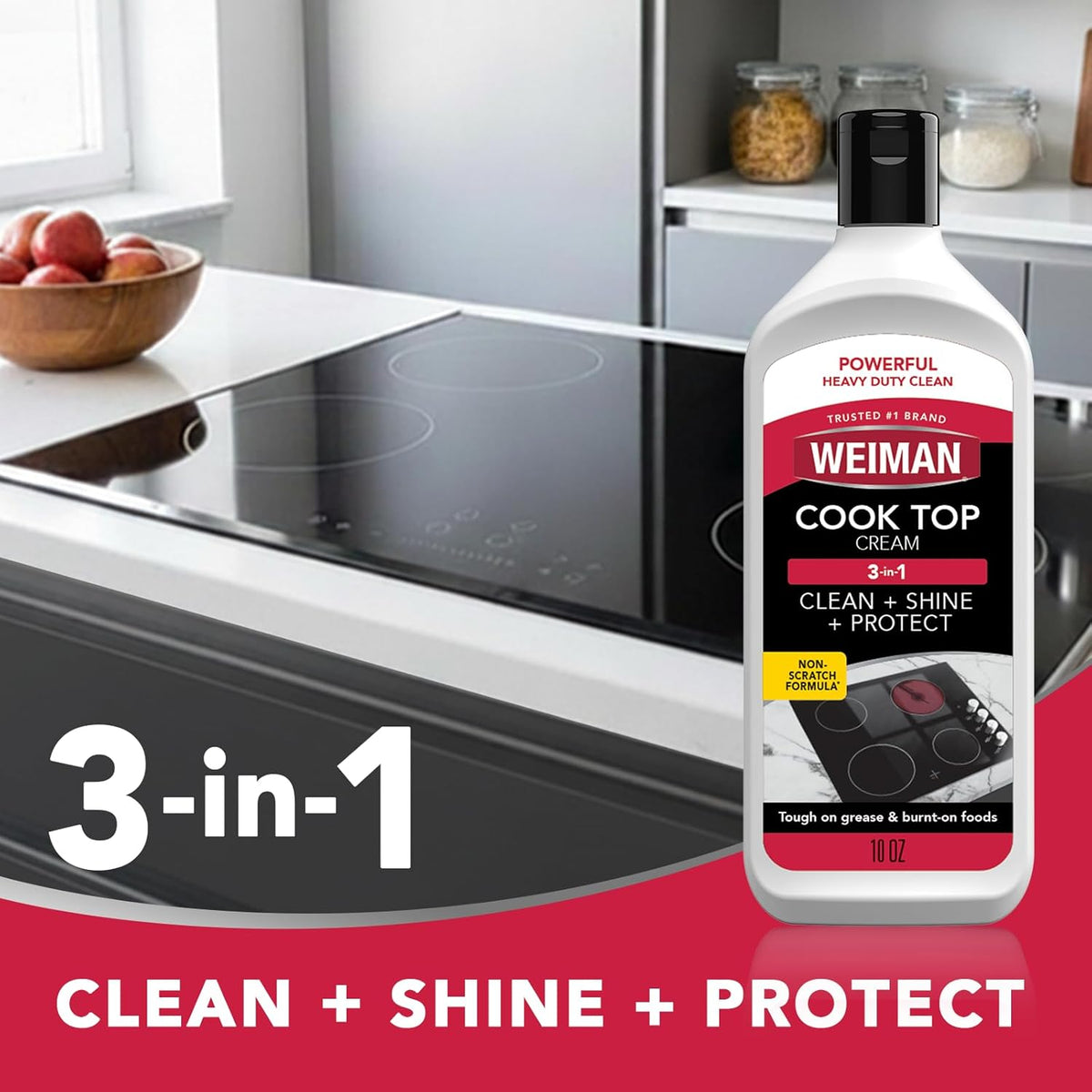 Weiman Ceramic & Glass Cooktop Cleaner - Heavy-Duty Polish with 3 Scrubbing Pads | 10 Ounce Bottle