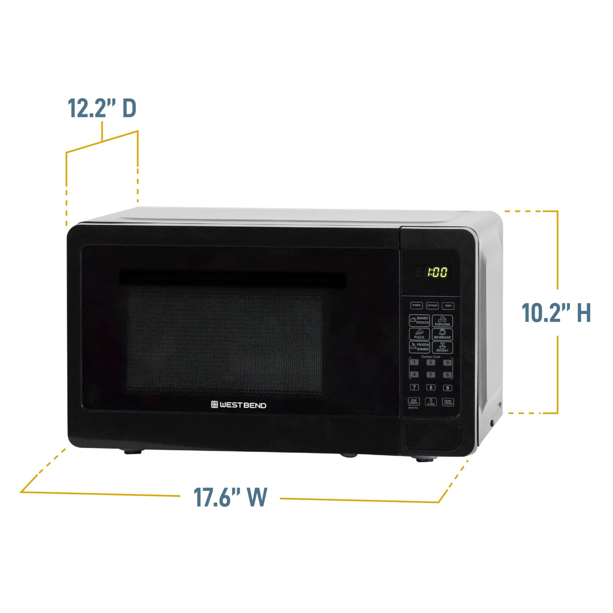 West Bend Microwave Oven 700-Watts Compact with 6 Pre-Set Cooking Settings, Speed Defrost, Electronic Control Panel and Glass Turntable, 0.7 Cu.Ft., Black