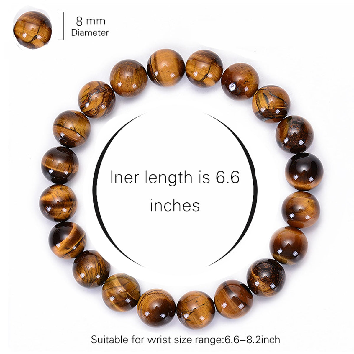 Cryhand Handmade 8mm Beaded Bracelets For Men Protection Bracelet For Women Chakra Feng Shui Stretchy Handmade Lucky Money Stretchy Crystal Bracelets Best Gifts (Tigers/Tourmaline)