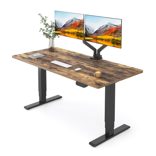 FLEXISPOT E6 MAX Dual Motor 55x28 Inch 3-Stage Heavy Duty Standing Desk, 330lbs Weight Capacity, Height Adjustable Desk w/Cable Management & Wheels (Seamless Special Walnut Desktop + Black Frame)