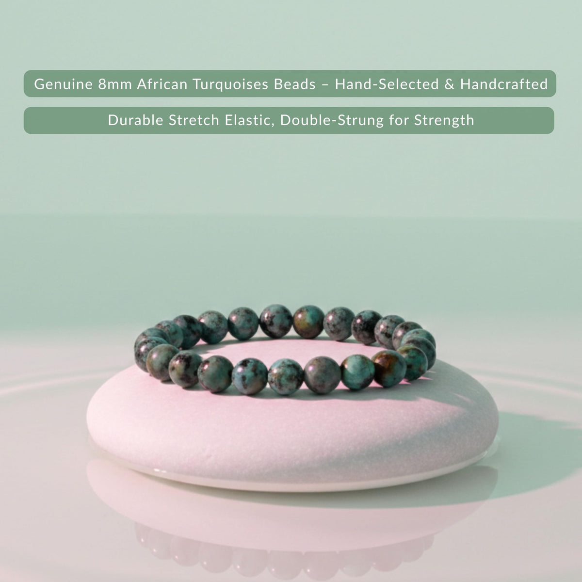 Cherry Tree Collection African Turquoise Beaded Bracelet – Genuine 8mm Gemstone Stretch Bracelet for Men & Women – Handmade Crystal Bracelet - (African Turquoise - S)