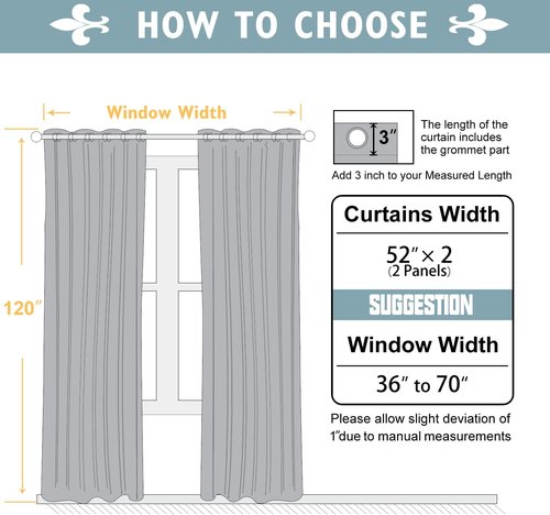 ChrisDowa Blackout Curtains - 120-Inch Long Thermal Insulated Grommet Panels for Bedroom & Living Room (Grey, 2 Panels)