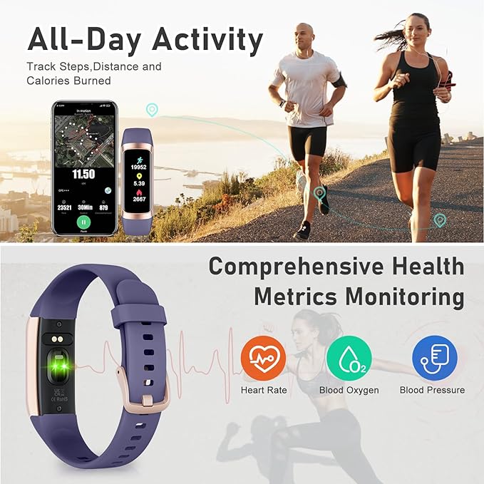 Fitness Tracker with Step Counter/Calories/Stopwatch, Activity Tracker, Health Tracker with Heart Rate Monitor, Sleep Tracker,1.10''AMOLED Touch Color Screen, Pedometer Watch for Women Men