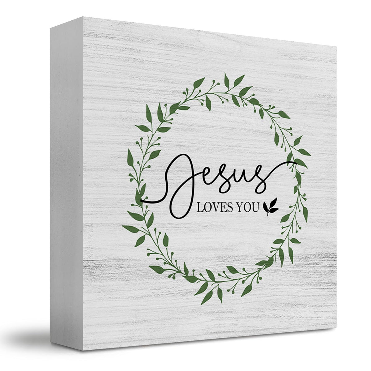 JUIOEIU Christian Desk Decor, Jesus Loves You Bible Verse Wooden Box Sign, Christian Gifts for Women Men, Religious Wood Block Box for Home Bedroom Office Church Desk Shelf Table Decor, 5x5 Inch
