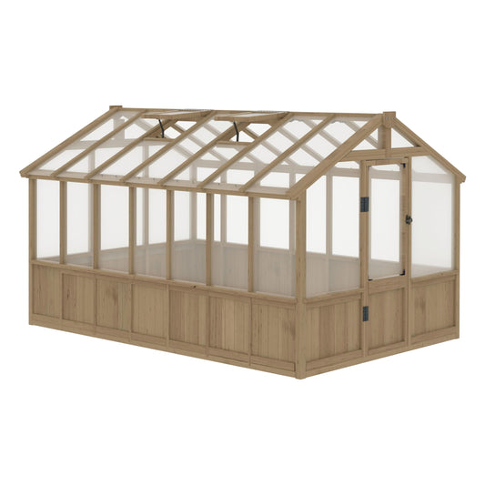 BlueWish 8x14FT Greenhouse, Greenhouses kit with Cedar Frame, Wood Greenhouse with Adjustable Vent, Lockable Door, Green House for Outside, Garden, Backyard,Light Brown Mocha