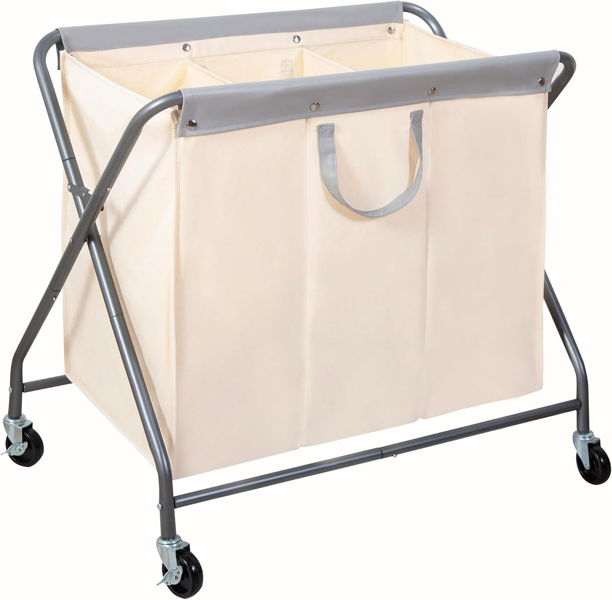 Storage Maniac 160L Collapsible Laundry Hamper - Heavy Duty Rolling Basket with Removable Bag & 3 Sections