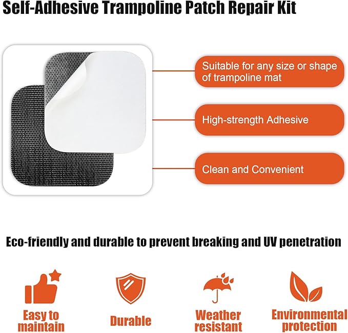 4pcs Self-Adhesive Trampoline Patch Mat Repair Kit, Square Patches Accessories for Holes or Tears in Trampoline Mats Heavy Duty