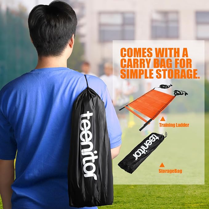 Teenitor Agility Ladder Speed Ladder Training Ladder for Soccer, Speed, Football Fitness Feet Training Carry Bag Agility Training Equipment 13 rungs, 23 feet