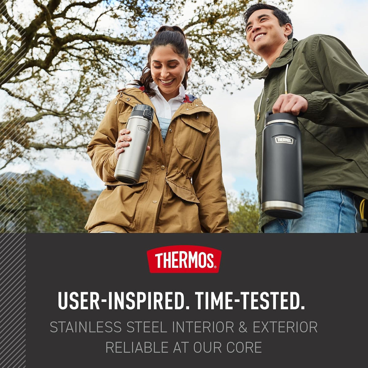 THERMOS ICON SERIES Stainless Steel Water Bottle - 24 Ounce, Granite | Vacuum Insulated with Spout Lid