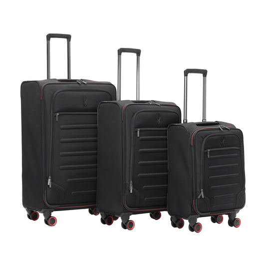 Spyder Pivot Expandable Softside Spinner Checked Luggage with 360° Spinner Wheels (Black, 3-Piece Set)