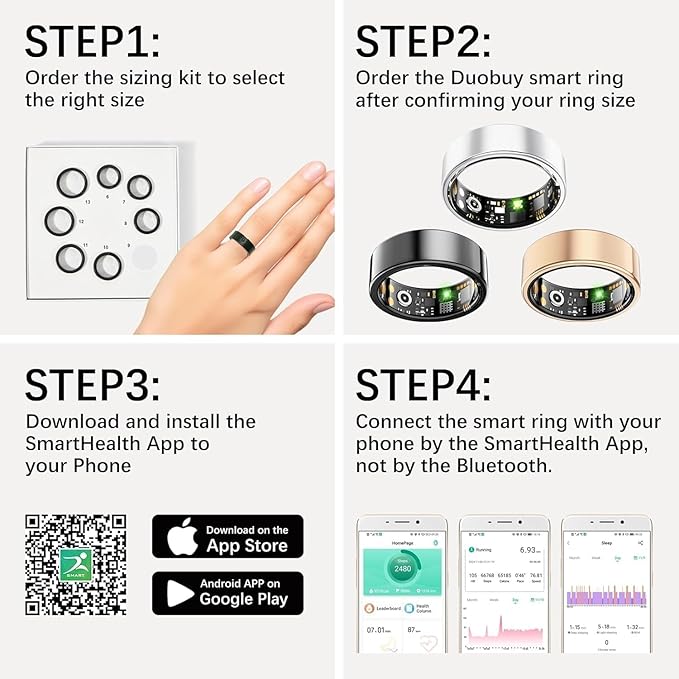 Smart Health Rings for Women Men, Fitness Tracker with Heart Rate, Blood Oxygen, HRV, Sleep Tracker, Step Tracker, No Subscription Fee, IP68 Waterproof Smart Ring for iphone & Android (Black 9#)