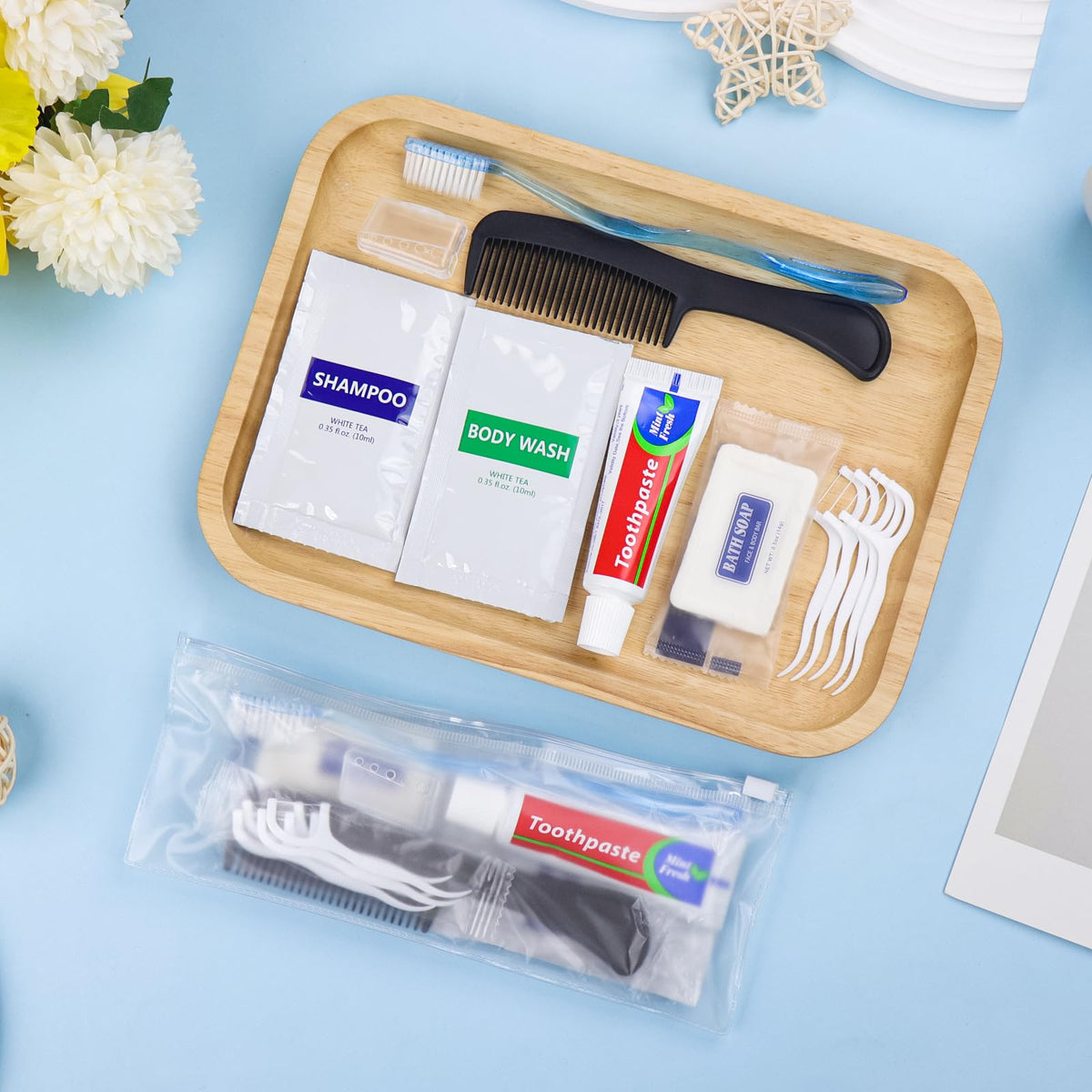 25 Sets Personal Hygiene Kit Basic Toiletry Kits Homeless Supplies Bulk for Travel,Charity,Business Include 25 Toothbrush,25 Toothpaste,25 Comb,25 Bath Soap, 25 Shampoo,25 Body Wash, 125 Floss Picks