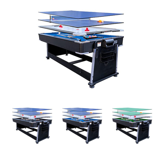 RACK Triad 7-Foot 3-in-1 Multi-Game Swivel Billiard/Pool Table (Blue Felt with Black Body) – Pool, Table Tennis & Air Hockey Combo Game Table for Adults & Kids, Home Game Rooms