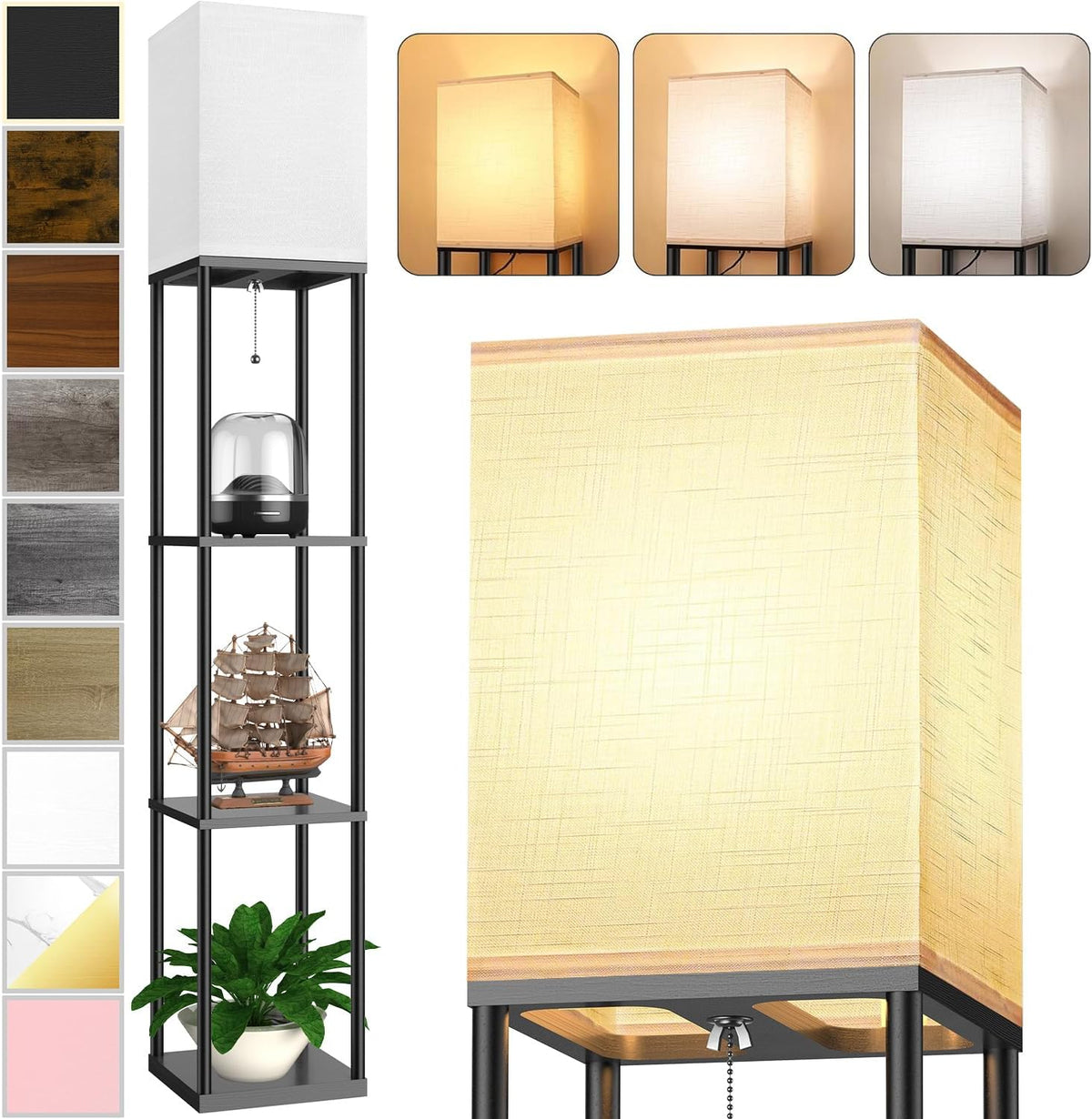 Skiennix Floor Lamp - Stylish Corner Display with 3 CCT LED Bulb & White Linen Shade | Versatile Organizer for Living Room & Bedroom