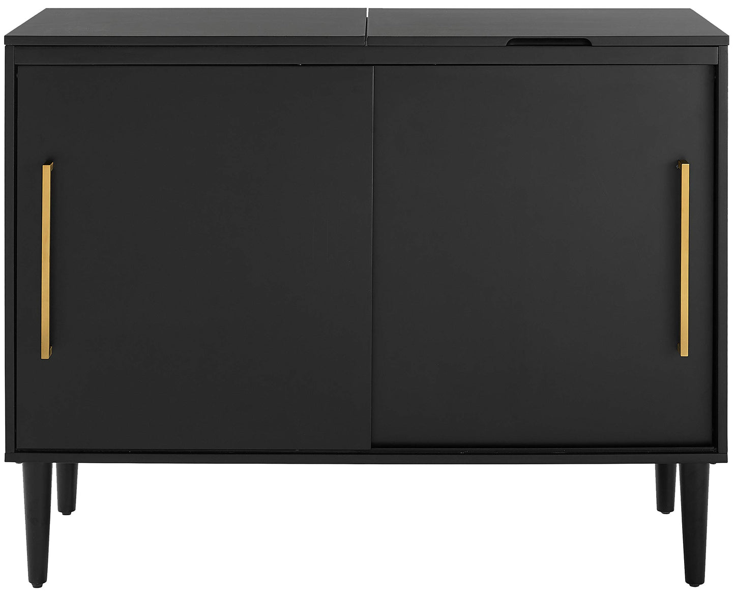 Crosley Furniture Everett Media Console and Record Player Stand with Storage for Vinyl Records, Matte Black