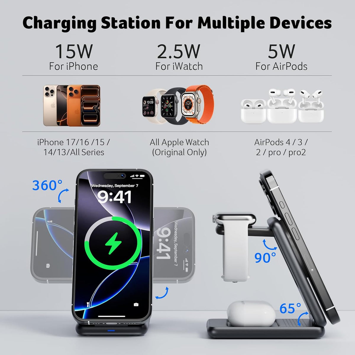 Acer 3 1 S3 in Charging Station for Apple Device, Magnetic Wireless Foldable Fast Charger Stand Compatible with MagSafe