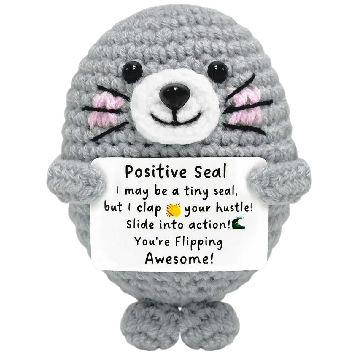 Inspirational Gifts for Women Men Teen - Handmade Emotional Support Crochet Seal, Positive Mothers Day Thanksgiving Gift, Cute Mini Stress Relief Desk Decor for Friend Coworker Her Him
