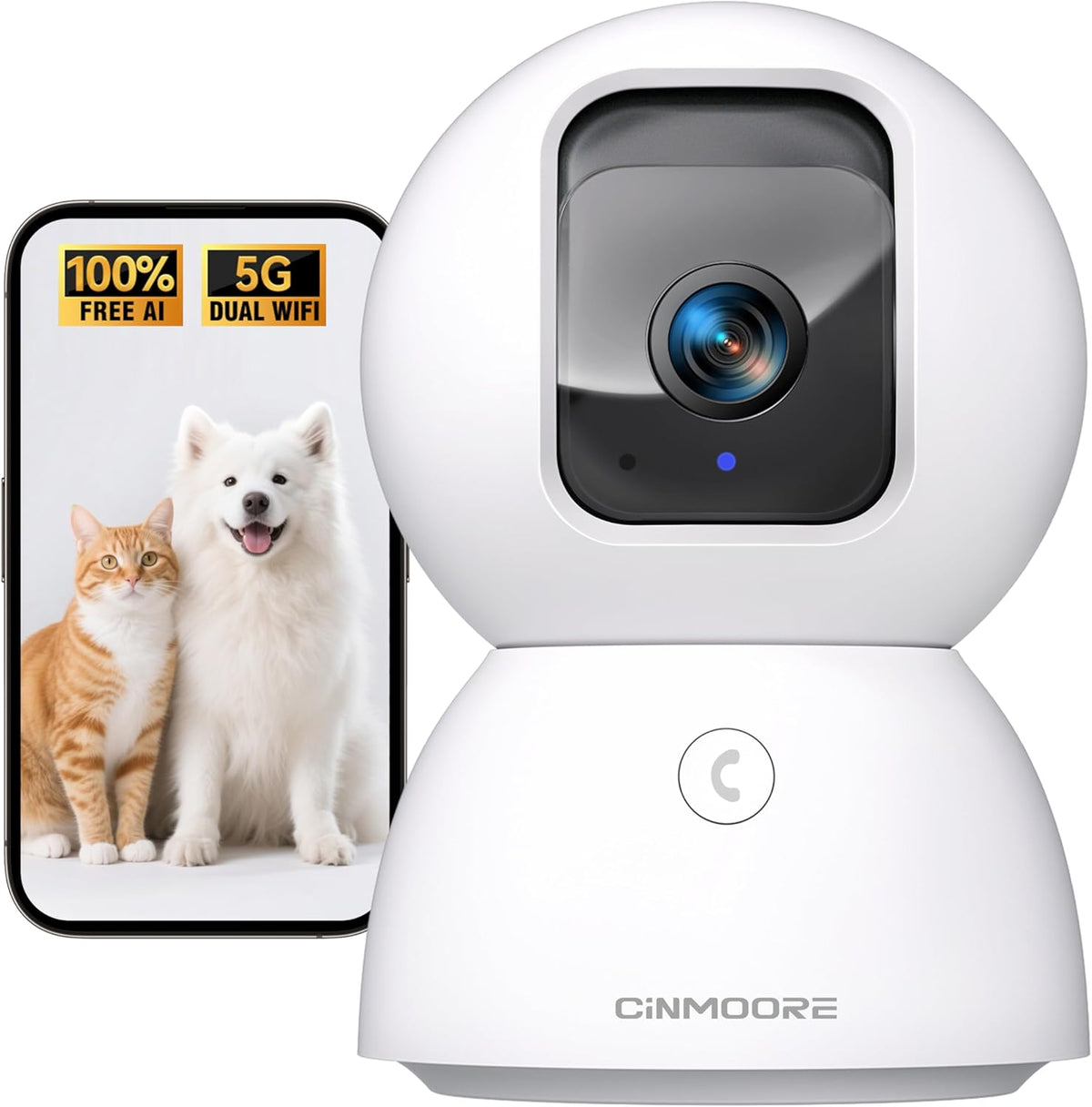 CINMOORE 3K 5G 2-Way Upgraded Security Camera Indoor, Free Time Lapse, AI Tracking & Face ID, PTZ WiFi Dog/Pet/Baby