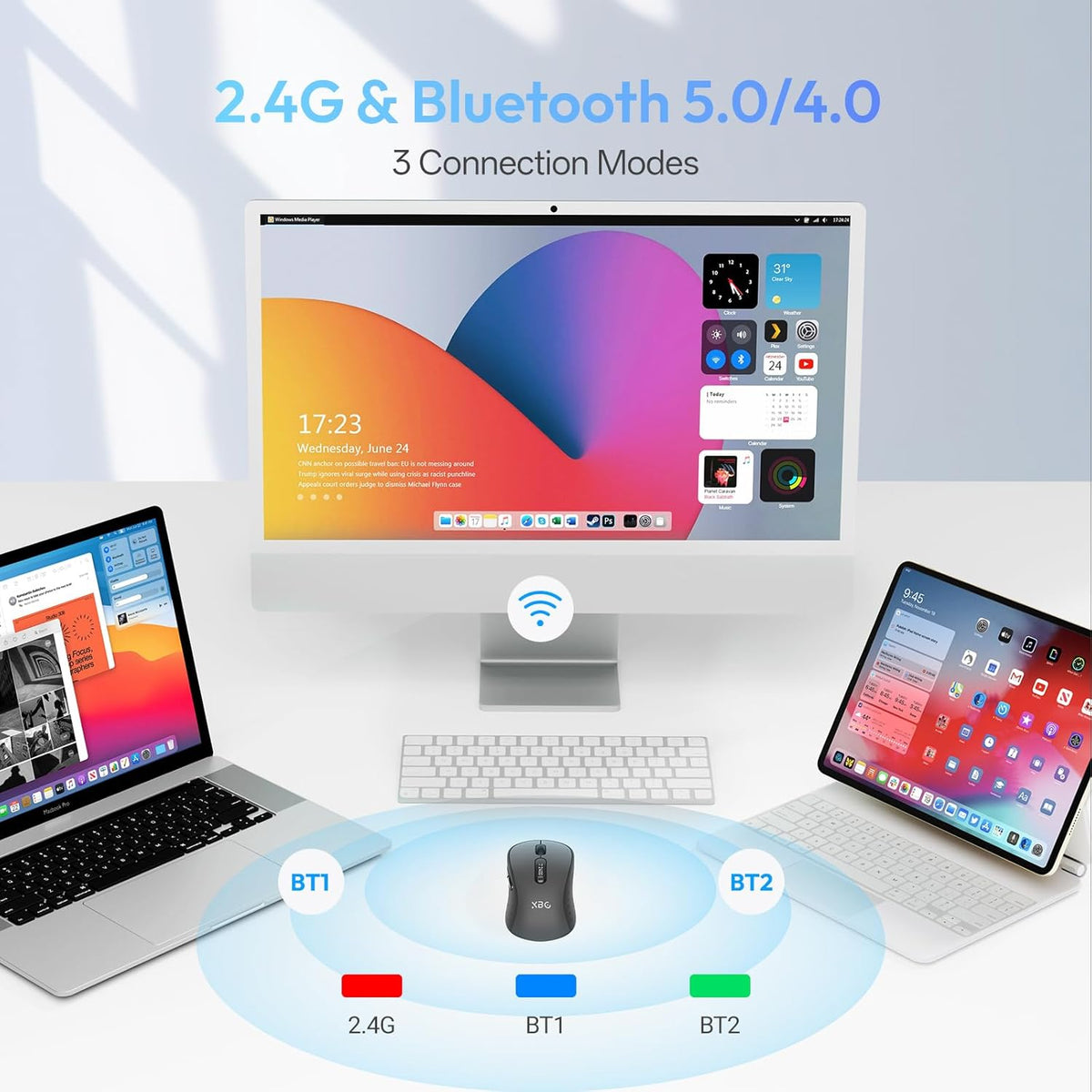 XBG B15pro 5.0/4.0 2.4G Wireless Bluetooth Mouse, Bluetooth & Tri-Mode, Type-C Rechargeable with LED Screen Display