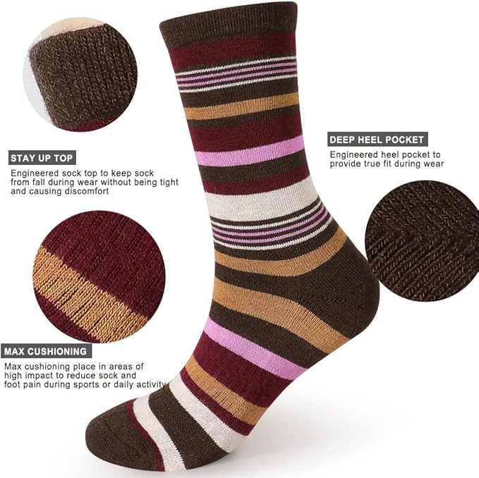 EnerWear 4 Pack Women's Merino Wool Outdoor Hiking Trail Crew Sock