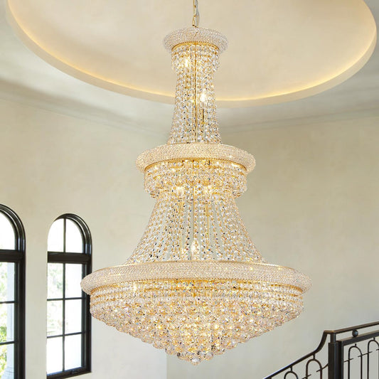 DUNFIZZ 19-Lights High Ceiling Chandelier Modern Gold Crystal Chandeliers Large Foyer Chandelier Fixtures for Staircase Living Room Hallway Entryway (H47 x W31.5)