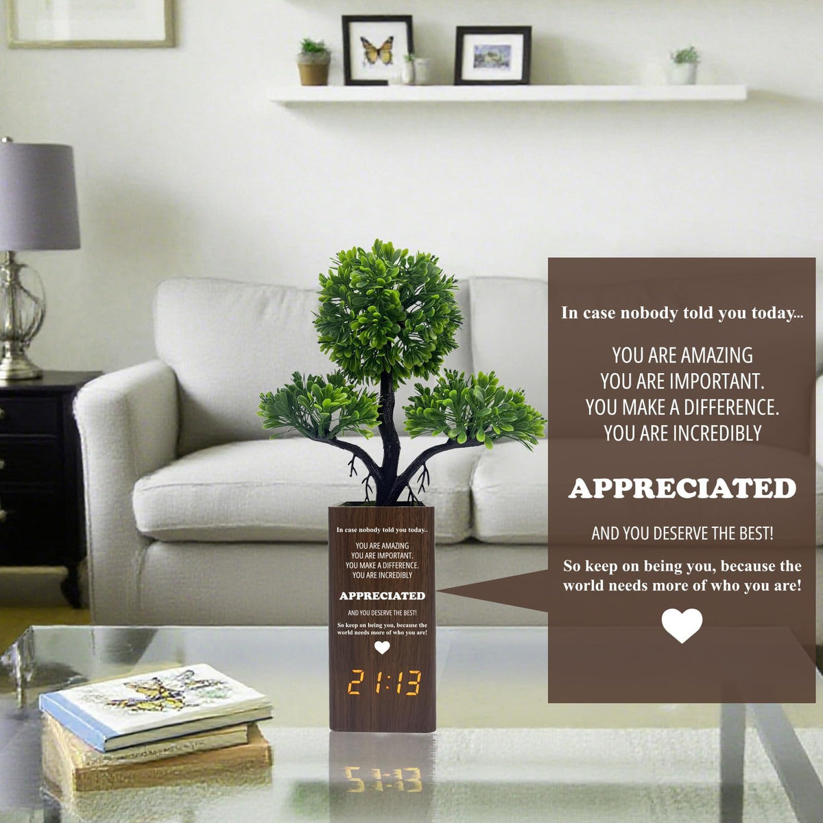 jewmaw Fake Plant Table Clock Digital Alarm, Decorative Electronic Clock, Funny Office Desk Sign for Bedroom Living Room Decor-Gift for Colleagues, Family &Friends