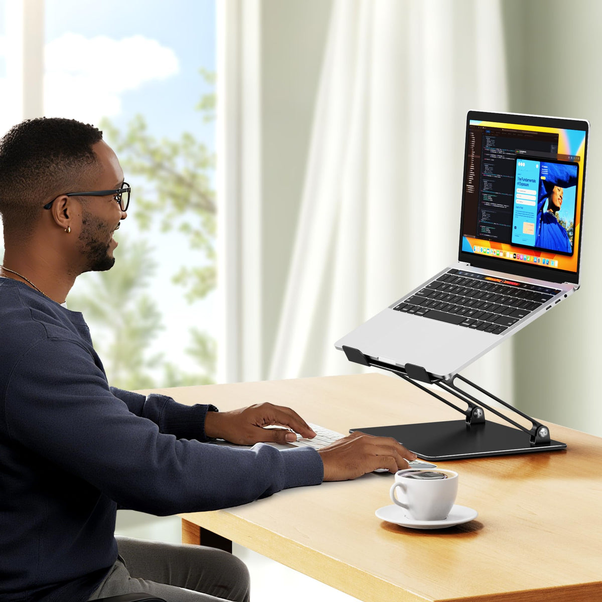 BESIGN LS10 Aluminum Laptop Stand, Ergonomic Adjustable Notebook Tablet Stand, Computer Holder Compatible with Air, Pro, Dell, HP, Lenovo More 10-14" Laptops, Black