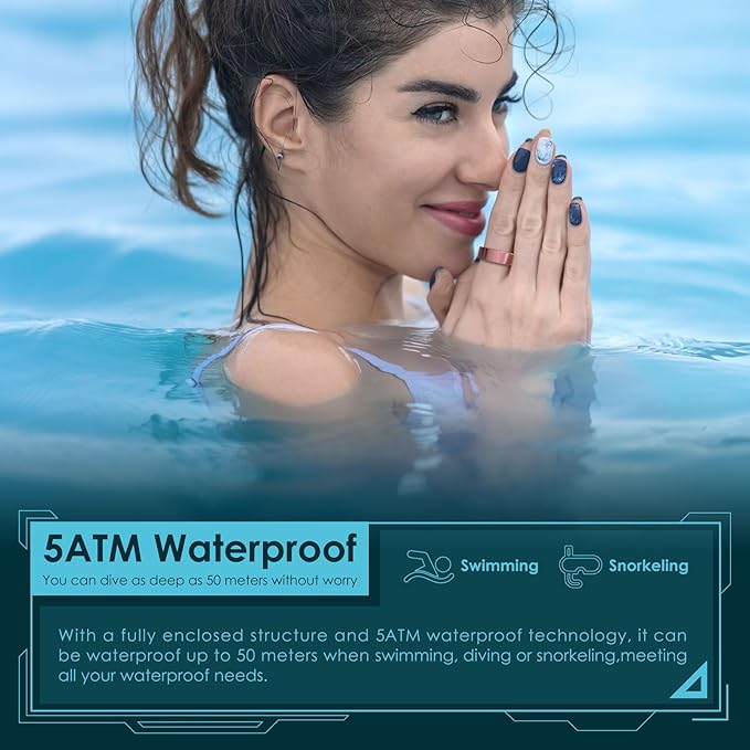 Smart Ring Health Monitoring 5ATM Waterproof Fitness Tracker with Glossy Titanium Surface Blood Oxygen/Sleep/Stress Tracking Women?™s Cycle Prediction Sport Ring Compatible with iOS/Android Black 7