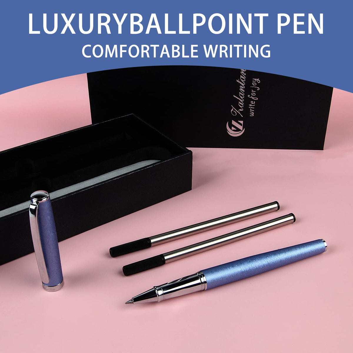 Zalantan Nice pens,luxury pen with cace,fancy pens Ballpoint Pen Smooth writing experience stylish design effortless writing executive pen-Gift Box with 0.5mm Black Extra 2 Refill (Blue)