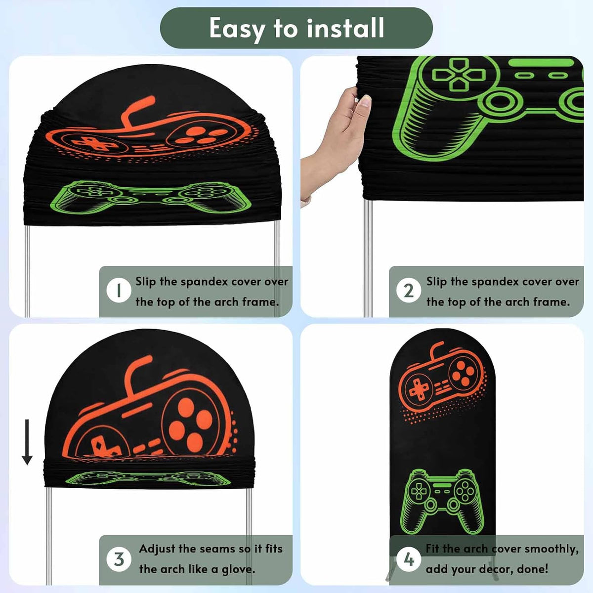 BaqwedCoSz 4 Game Theme Arch Backdrop Cover FT Game Controller Stretchy Elastic Arch Stand Covers Spandex Arched