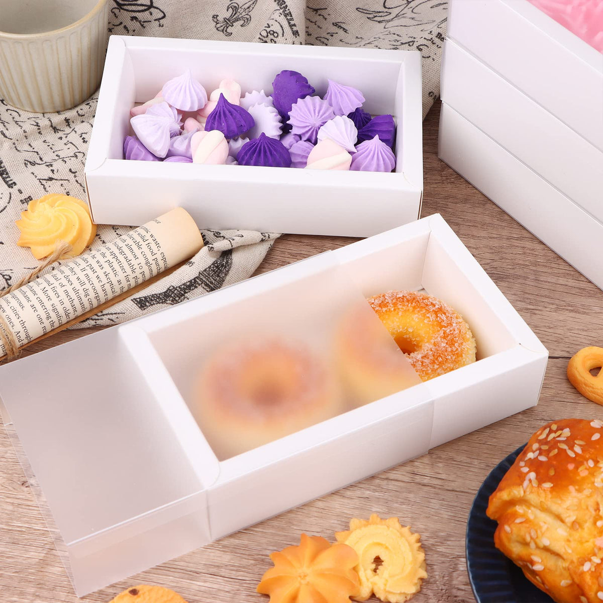 26 PCS Rectangle Drawer Kraft Boxes Small Cardboard Present Packaging Boxes for Party Favor Treats, Candy and Jewelry Crafts, 6.5 x 3.7 x 1.6 inch (Clear,White)