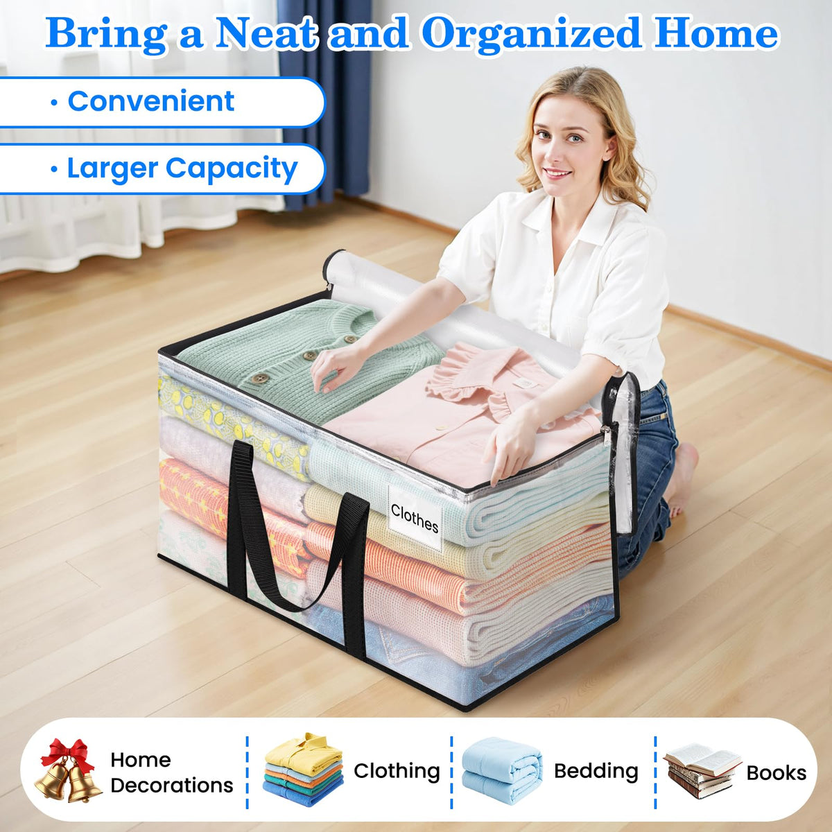 BlissTotes 4-Pack Large Moving Bags with Backpack Straps & Strong Zippers, Heavy-Duty Storage Bags Moving Boxes for Space Saving, Dorms, Transport, 125L-30 Gallons, Clear