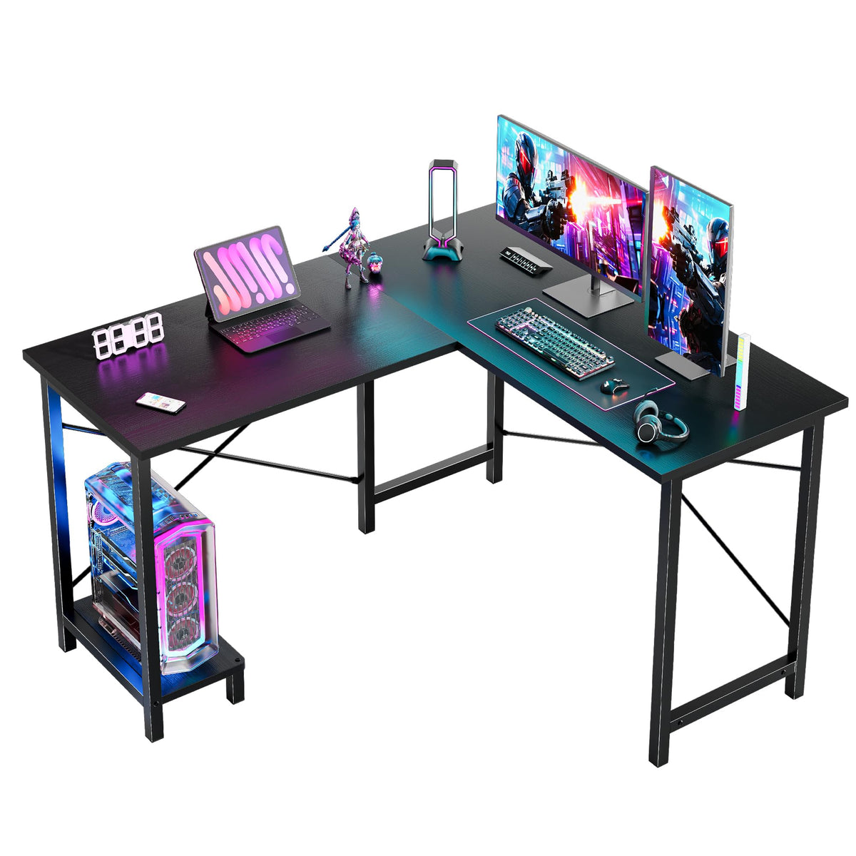 DUMOS L Shaped Desk, Computer Gaming Desks Corner Office Table with CPU Shelf for Home Study Writing Work Station 50 Inch, Black