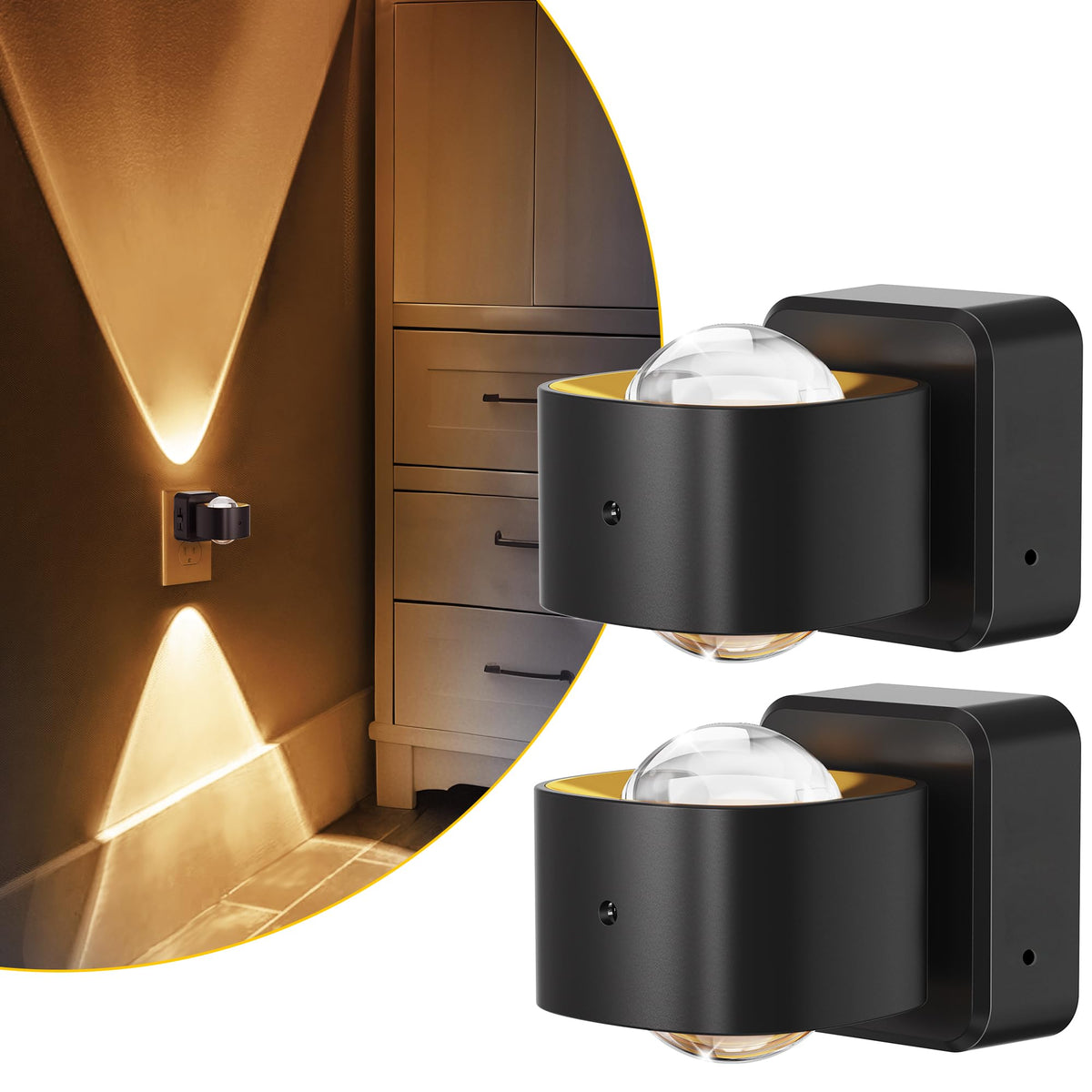 L LOHAS LED Night Light Projector, Night Lights Plug into Wall, Dusk to Dawn Sensor, 180°Rotating Nightlight for Kids, 0-150LM Dimmable Soft White Ambient Lighting for Bathroom, Decor, Gifts, 2 Pack