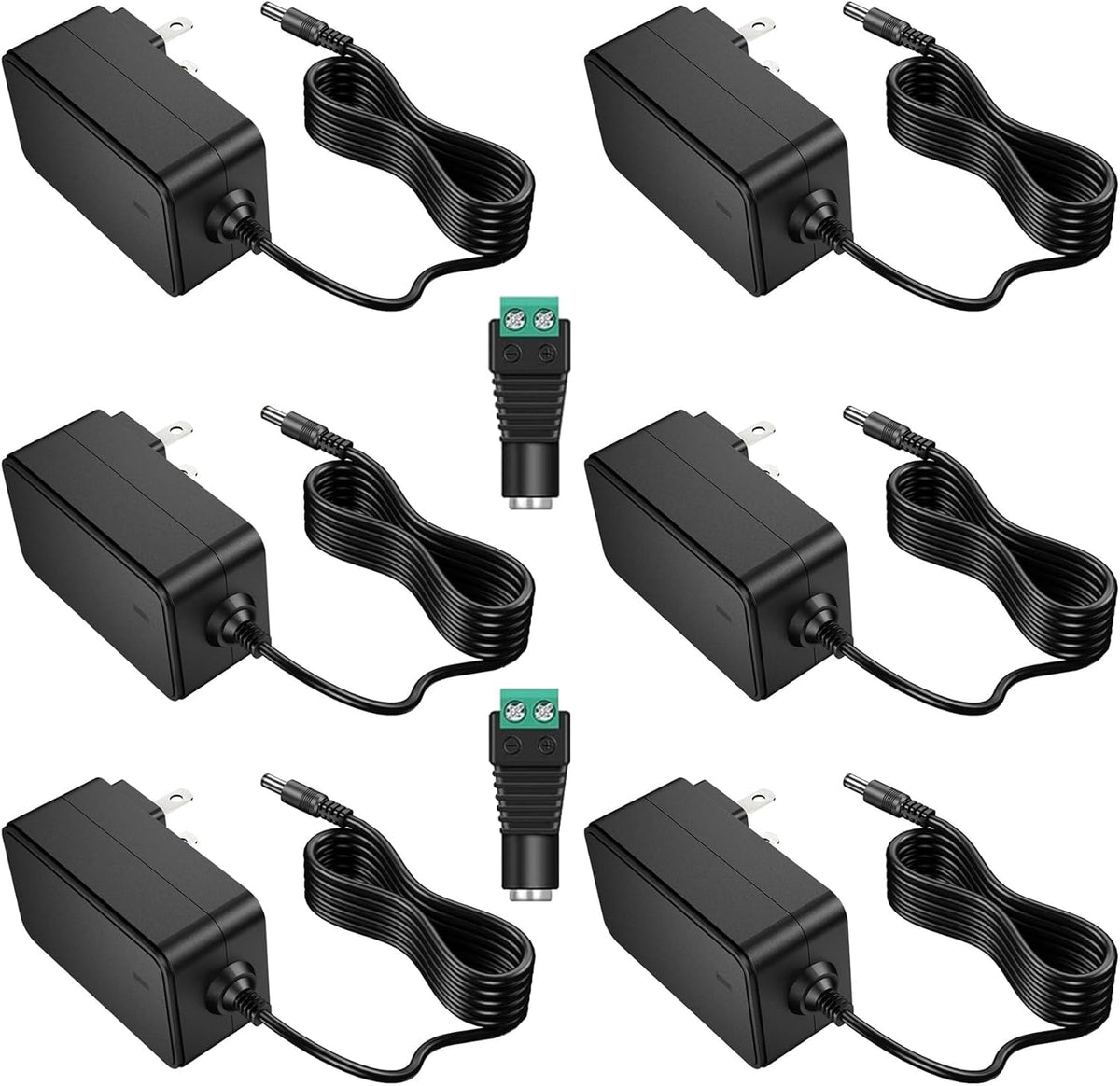 minidodoca 12V 2A 2 12 2000mA DC12V (6 Pack) AC Adapter Charger Replacement with Tips, Regulated Volts Power Supply