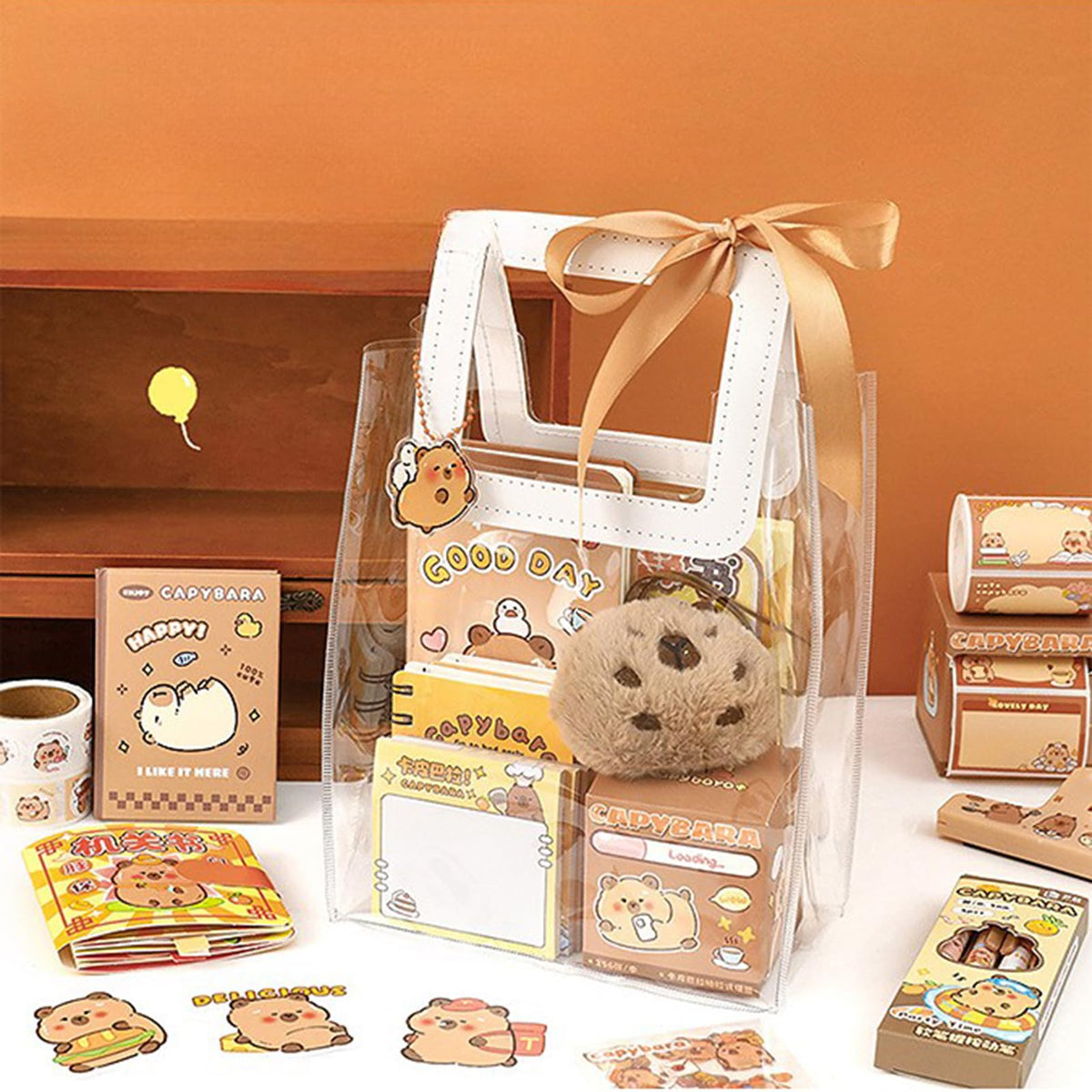 ERANC Capybara Stationery Set for Girls – Cute School Supplies Gift Bundle with Pencils, Notebook, Triangle Ruler, Stickers, Notepad, and Keychain Charm – Nice Gift for Kids (127Pcs)