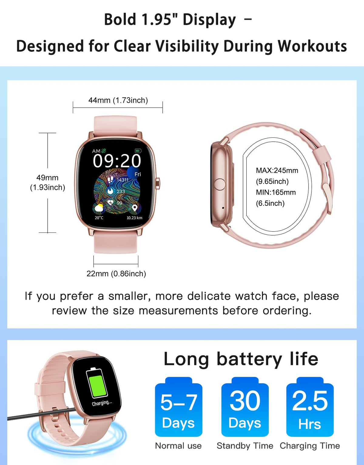 HUAKUA Smart Watches for Women with GPS Built-in, Answer/Make Calls, 1.95" Smartwatch for iPhone/Android Phones, Fitness Watch with Heart Rate/Sleep Monitor 100+ Sports Modes IP68 Waterproof (Pink)