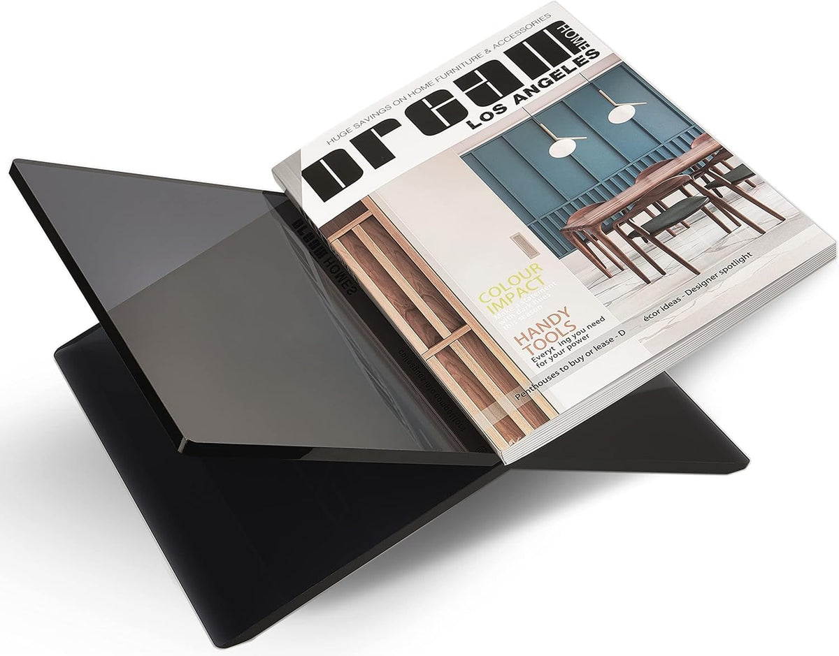 Honygebia Black Acrylic Book Stands - Cross Frame Acrylic Book Holder, Open Bookstand for Display and Reading, Suitable for Art, Bible, Cookbook, Easel, Magazine, Textbooks 12.5" x 9.5" x 5.5"