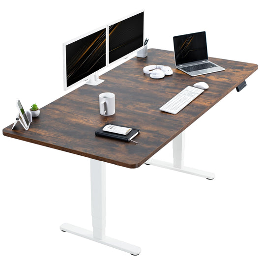 VIVO Electric 71 x 36 in Dual Motor Rustic Sit Stand Desk, Memory Height Adjustment, 2B Series, Vintage Brown Top White Frame, DESK-KIT-2W7N-36
