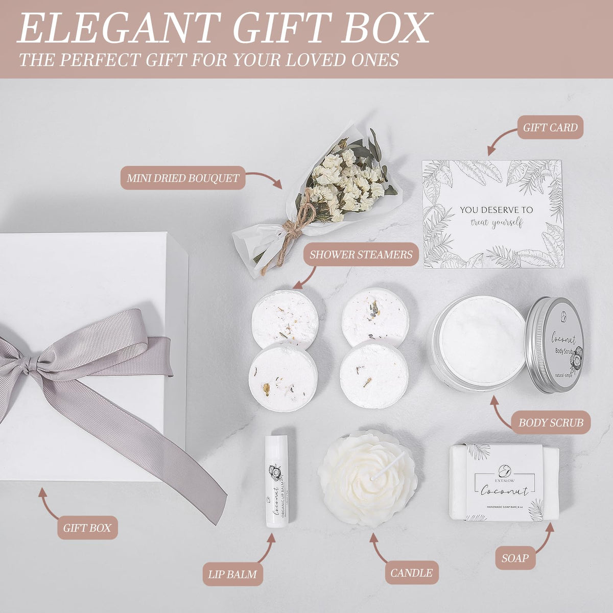 EXTALOW Spa Gifts for Women Bath and Body Gift Basket Mothers Day Gifts Coconut Lavender Home Spa Set Self Care Gift for Mom Sister Her Wife Birthday Gifts Spa Kit Care Package Thank You Gift