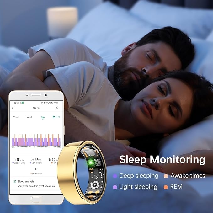 Health Tracker Ring, Smart Health Ring for Women Men with Heart Rate, Blood Oxygen, Sleep Monitor, Steps,Calories, No Subscription Fee, IP68 Waterproof Smart Ring for iPhone & Android (Gold, 10#)